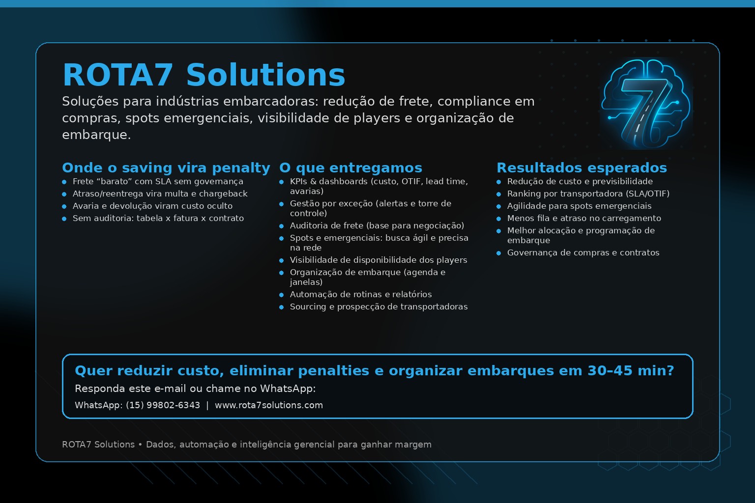 Servicos ROTA7 para industria e gestao